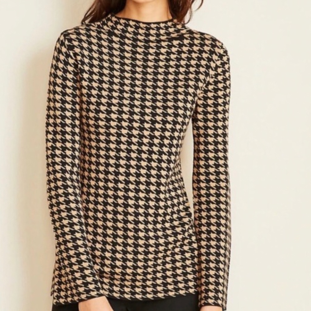 Ann Taylor Houndstooth Mock Neck Sweater